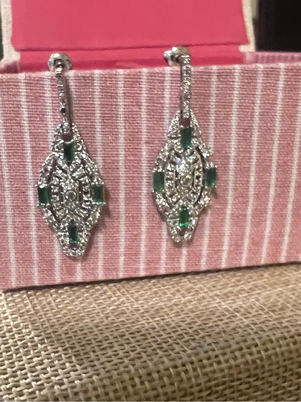 Vintage-Inspired Silver Drop Earrings with Emerald Green Accents